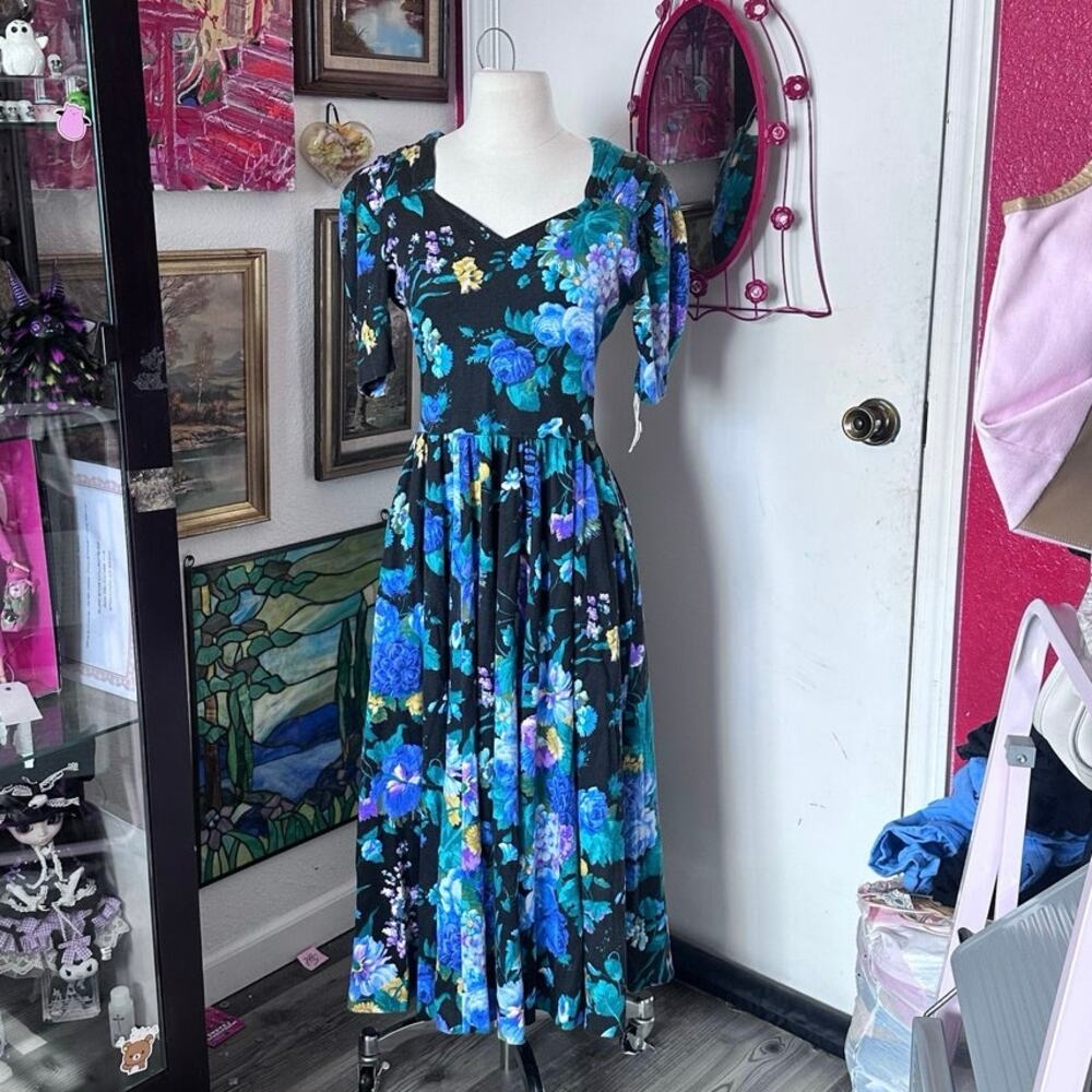 expo vintage black floral maxi dress
